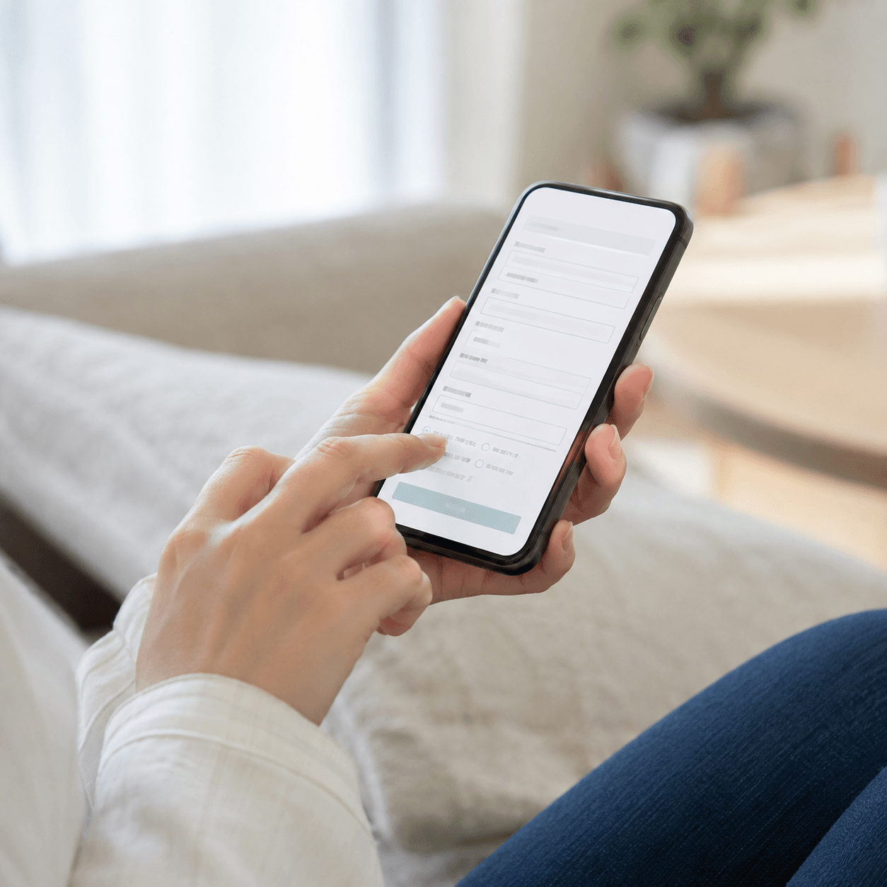 スマートフォンで資料請求する様子