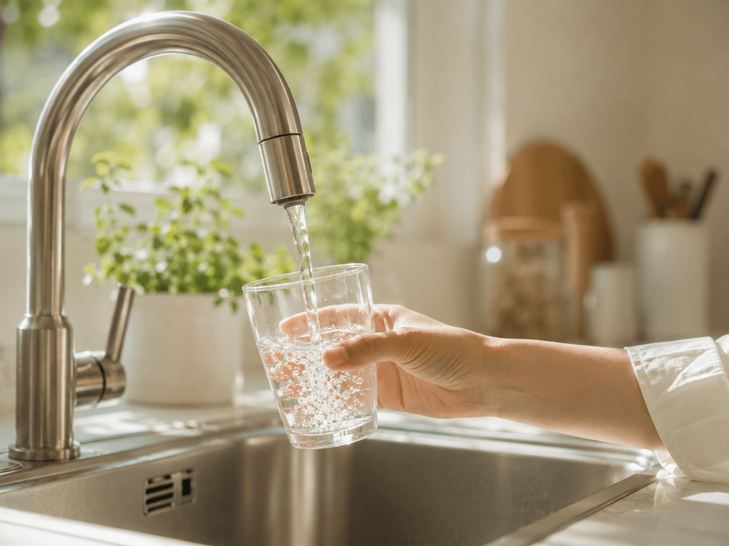 キッチンで水を使う様子